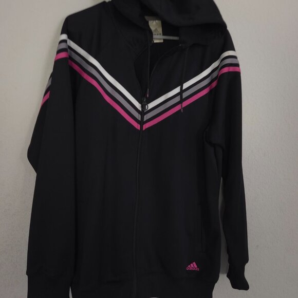 Adidas Essentials Warm-Up Slim 3 Striped Track Jacket Size XL - Black / Pink - Picture 2 of 8